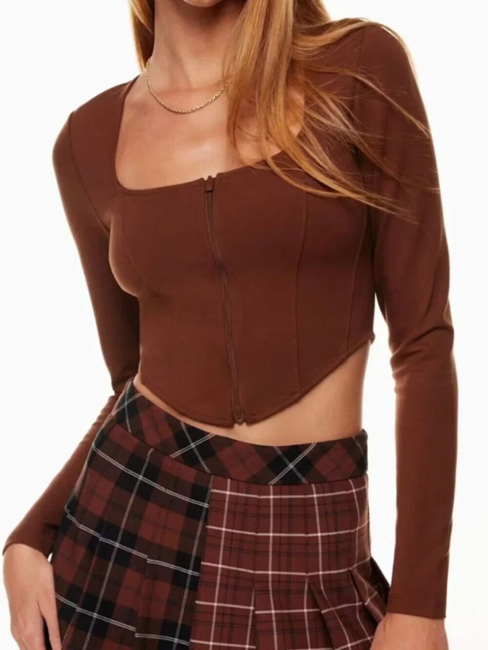 Sunday Best Aritzia Maverick Long Sleeve Corset Top Front Zip Shirt Women's XS - Picture 2 of 7